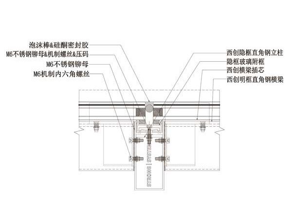 矩形鋼系統(tǒng)幕墻系統(tǒng)-60系列豎隱橫明